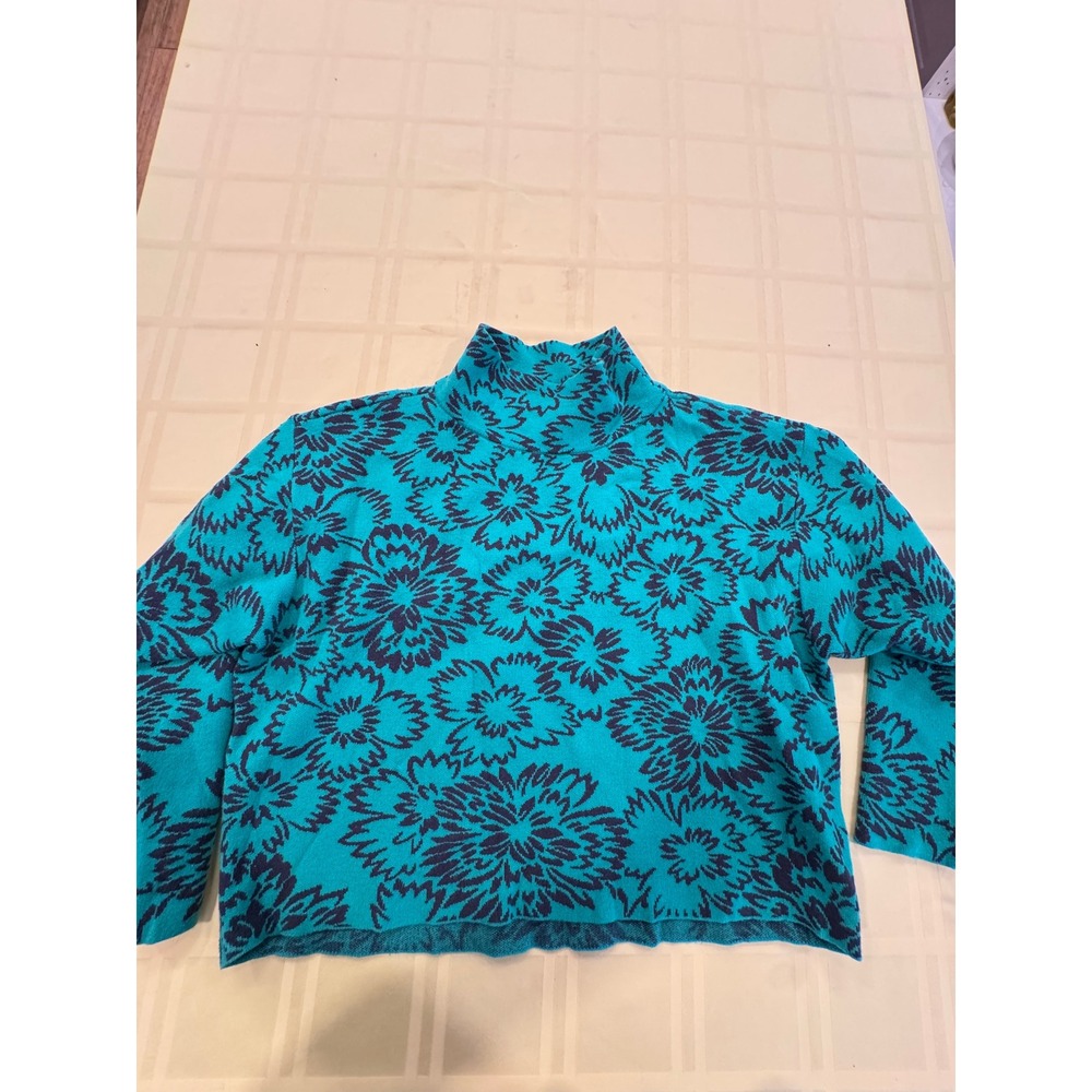 Maeve Anthropologie Turquoise Blue Navy Floral Mock Neck Sweater XSP